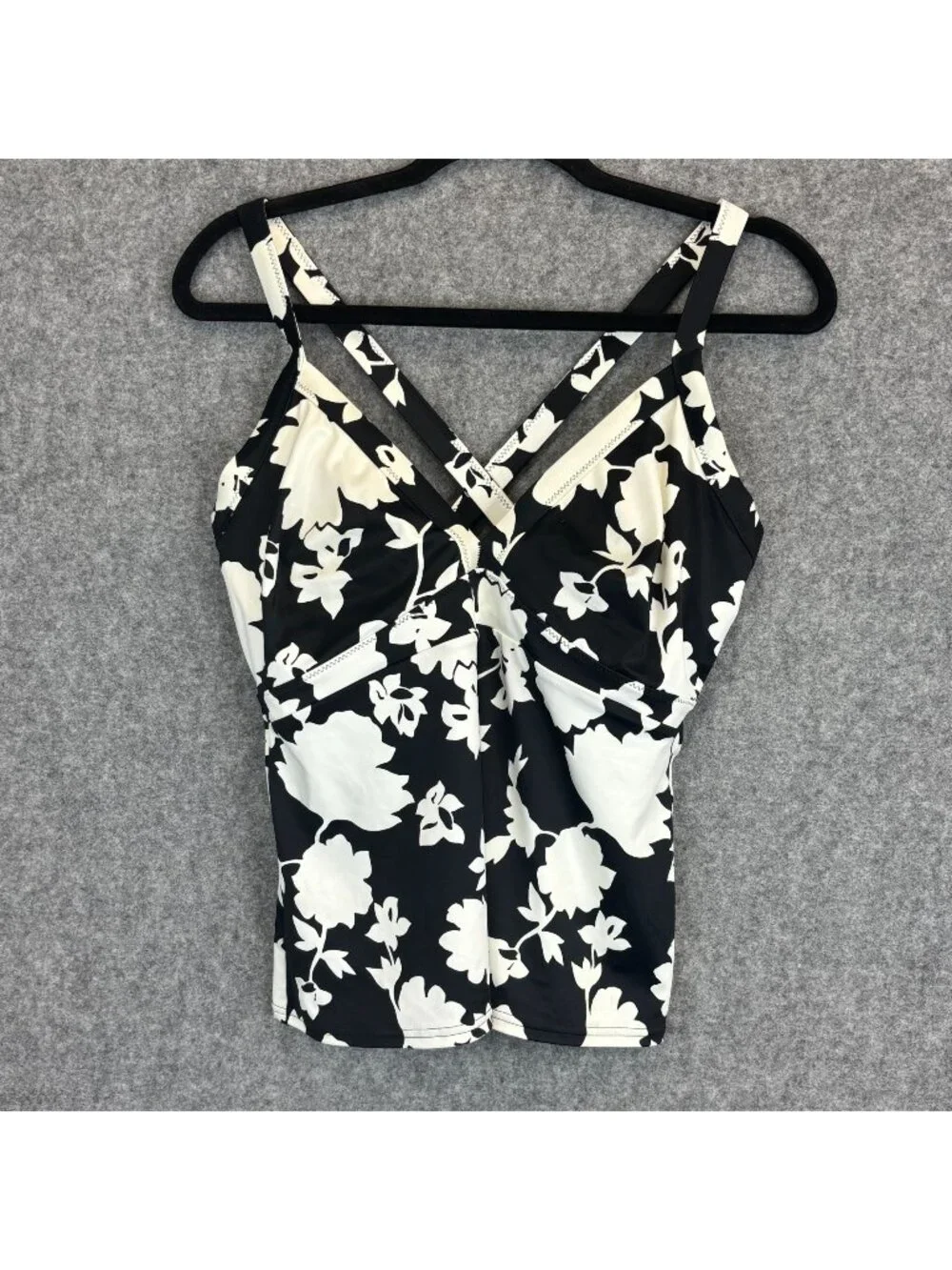 Lands End Womens Size 12C Floral Black & White Swimsuit Tankini Top